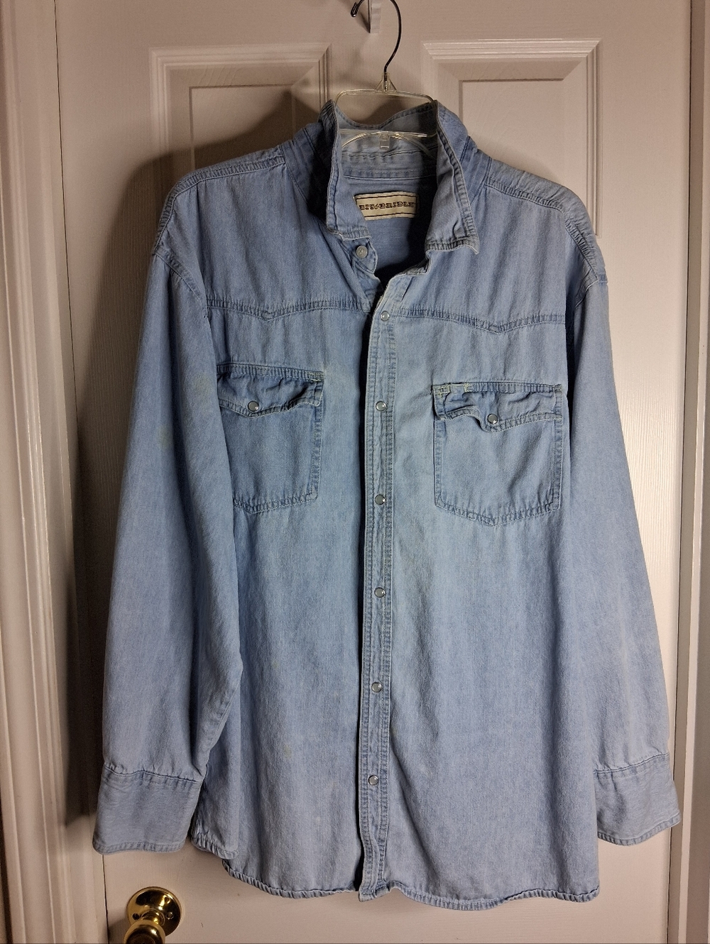 Distressed Light Blue Denim Work Shirt Jacket Men's Bit & Bridle SZ 4X